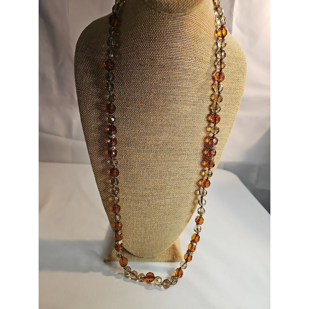 Vintage Monet Necklace Glass Amber & Champagne Colored Beads 34" Signed